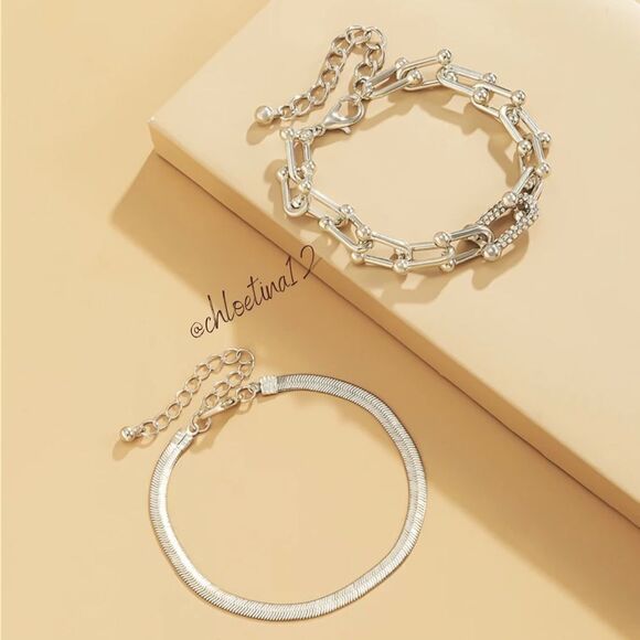 New Layered Bracelet Rhinestone U Chain /Flat Chain Set - Picture 6 of 8